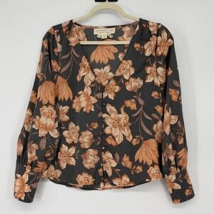 Saltwater Luxe Womens S Floral Long Sleeve Blouse Gray Orange Boho